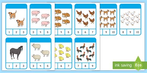 Farm Animal Counting to 10 Clip Cards (Teacher-Made)