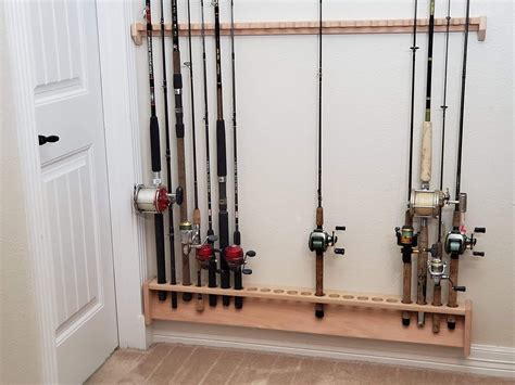 Wall mount Wooden Fishing Rod Holder Rack Garage Storage Storage ...