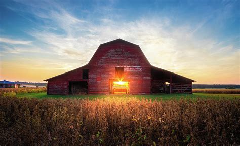 Rural Farm Sunset Old Red Barn by Jordan Hill