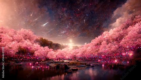 Sakura garden ethereal dreamy night landscape. Beautiful 4k wallpaper ...