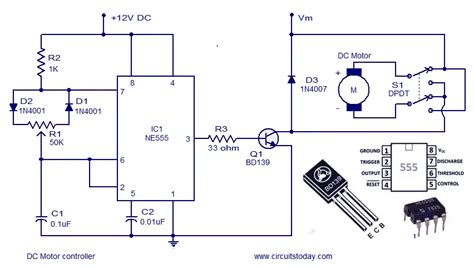 Dc motor speed controller circuit using NE555.