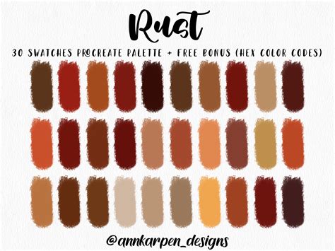 Procreate Color Palette, Rust Color Palette, 20 Color Swatches, Digital ...