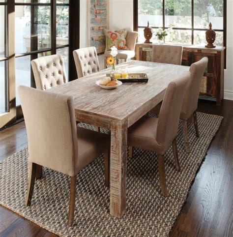 Catchy beige dining room design with natural wooden dining table and ...