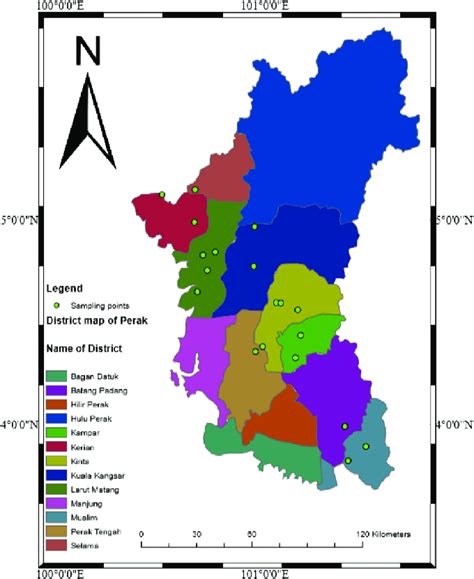 District map of Perak state with sampling points [Extracted and ...