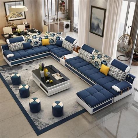 Luxury Modern U Shaped Sectional Fabric Sofa Set With Ottoman | Modern ...