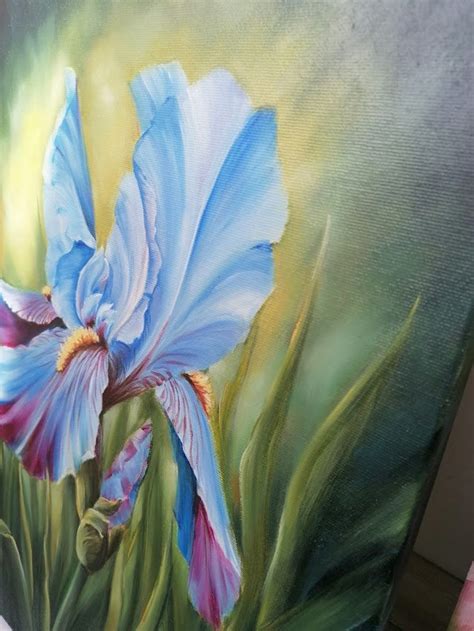 Blue Iris Oil Painting on Canvas Realistic Flower Original Art - Etsy