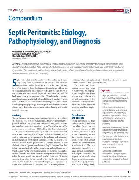 Septic Peritonitis: Etiology, Pathophysiology, and Diagnosis - DocsLib