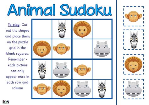 Animal Sudoku | Teaching Resources | Animal activities for kids, Sudoku ...