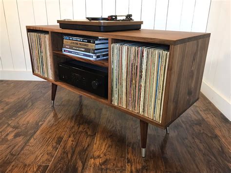 Solid walnut turntable console record player cabinet album | Etsy ...