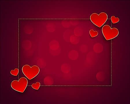 Valentines Day Red Background With Hearts And Golden Frame, Wallpaper ...