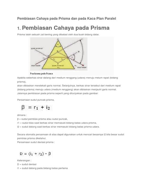 Pembiasan Cahaya Pada Prisma Dan Pada Kaca Plan Paralel | PDF