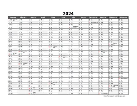 2024-2024 Monthly Calendar Planner Excel - Sydel Fanechka