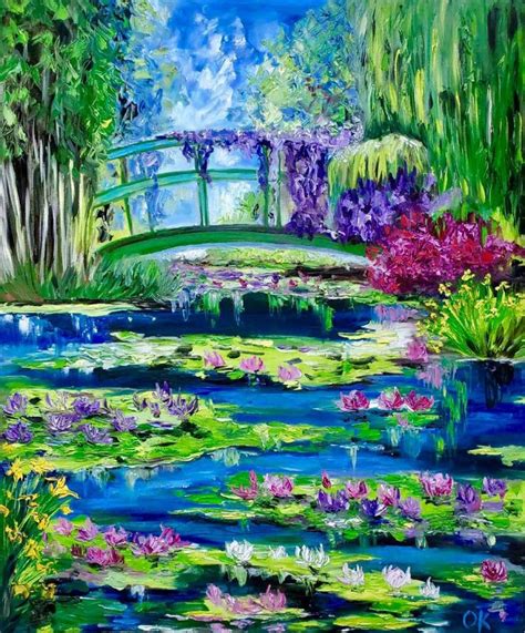 Giverny, garden of Claude Monet in summer bloom, water lilies, irises ...