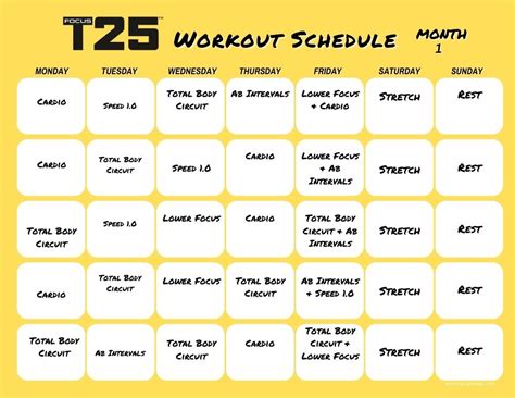 Focus T25 Workout Calendar - Print A Workout Calendar