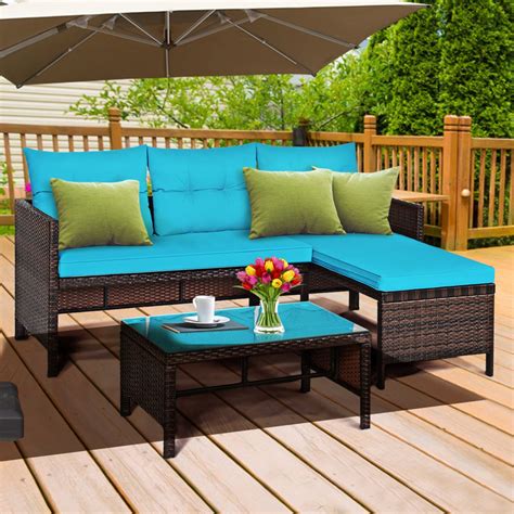 Gymax 3Pcs Outdoor Rattan Furniture Set Patio Couch Sofa Set W ...