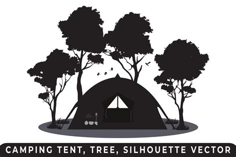 Camping tent silhouette vector, Tent and tree vector, Campsite ...