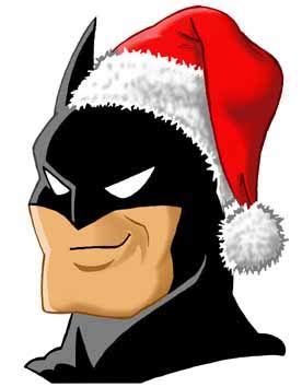 the batman is wearing a santa hat