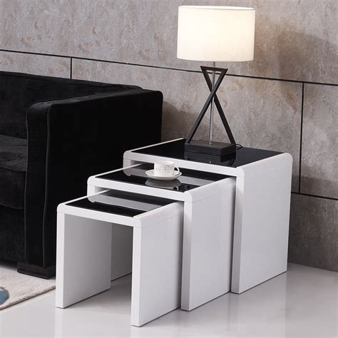 Sargent Modern Nest Of Round Tables In White, Grey Black High Gloss ...