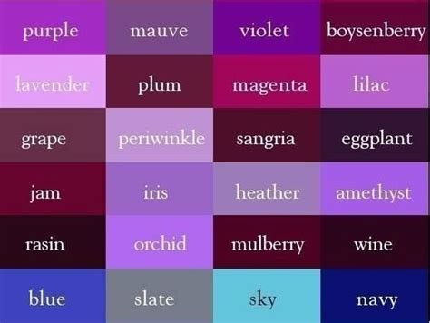 Sweet Home: Värvide nimetused (inglise keeles) | Purple color chart ...