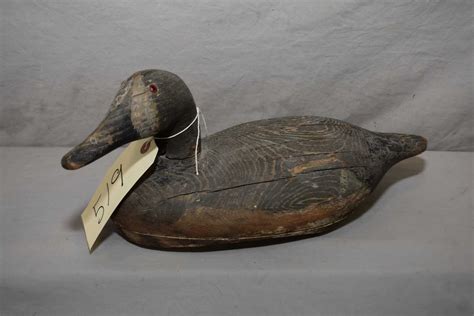 Antique hand carved wooden duck decoy with inset eyes, 14" in length ...