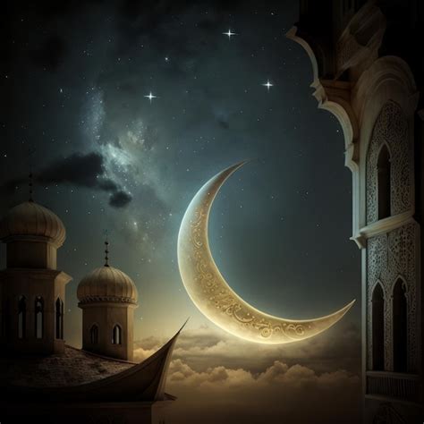 Premium Photo | Ramadan night sky with crescent moon