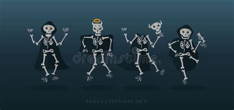 Skeletons Set for Halloween. Happy Halloween with Funny Skeleton ...