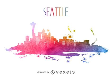 Seattle Watercolor Skyline Silhouette Vector Download