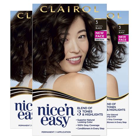 Buy Clairol Nice'n Easy Permanent Hair Dye, 3 Brown Black Hair Color ...