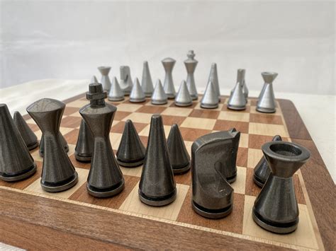 Contemporary Modern Chess Set - Gray and Silver - ChessBaron Chess Sets ...