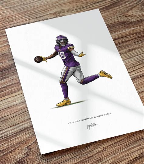 Justin Jefferson Minnesota Vikings Art Illustrated Print Poster, Justin ...