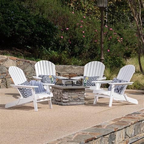 Outdoor 5 Piece Acacia Wood/ Light Weight Concrete Adirondack Chair Set ...