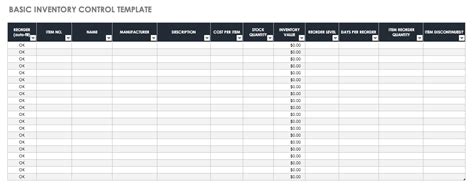 Inventory List Excel Template