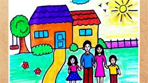 How to draw family with house scenery - YouTube