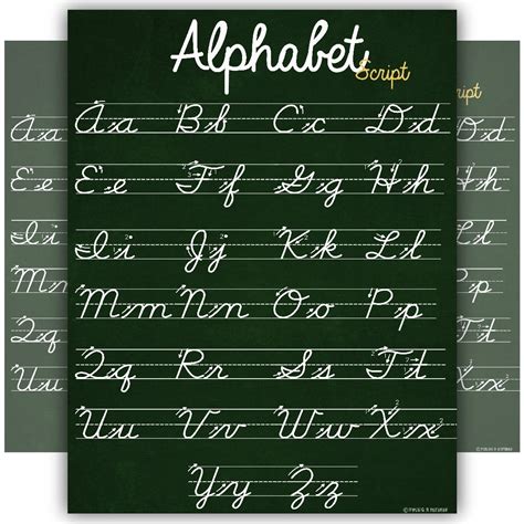 Buy ABC Cursive Script Alphabet STANDARD SIZE chart LAMINATED teaching ...