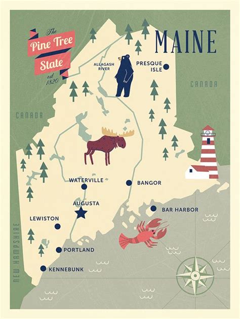 Maine Map the Pine Tree State Map Original Maine Map - Etsy | Maine map ...