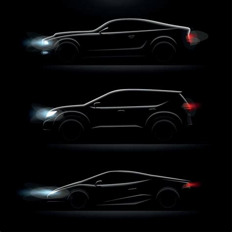 Realistic Car Profile Dark Icon Set Vector Illustration 2907381 Vector ...