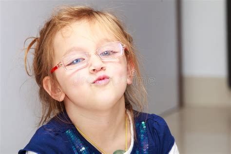 Portrait Little Girl Child Making Funny Face Fun Stock Photo - Image of ...