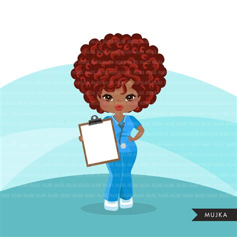 Afro Woman Nurse Clipart With Scrubs and Patient Chart | Etsy