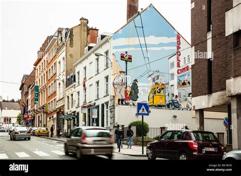 Cartoon painted on a building, Comic Strip Walk, Brussels, Belgium ...