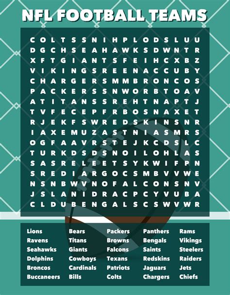 NFL Football Team Word Search - 14 Free PDF Printables | Printablee