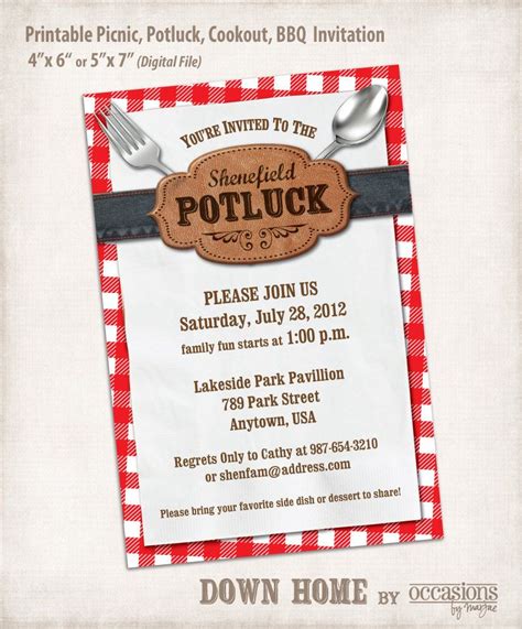 Printable Picnic, Potluck, Cookout, BBQ Invitation, Digital File, Down ...