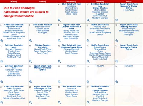 Chesterfield County Schools Lunch Menu (SC) | FSL