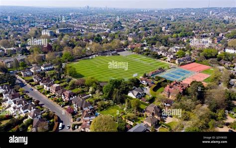 Download this stock image: Aerial view of Beckenham Cricket Club, taken ...