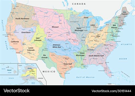 Map watersheds in united states Royalty Free Vector Image