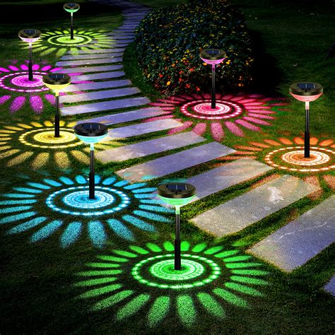 Bright Solar Pathway Lights 8 Pack,Color Changing+Warm White LED Solar ...