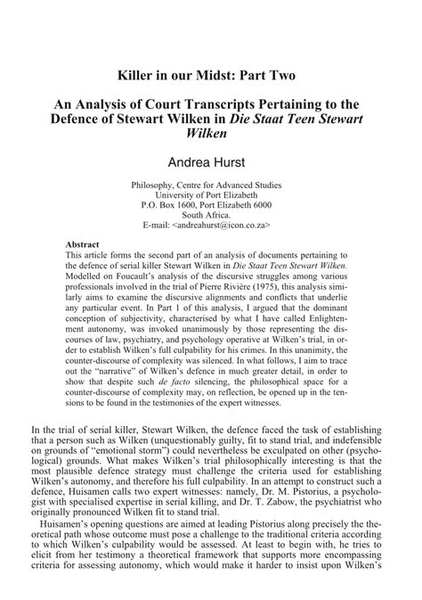 (PDF) Killer in our Midst: Part One. An Analysis of Court Transcripts ...