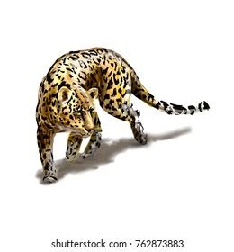 3d Digital Render Sprinting Jaguar Isolated Stock Illustration 1062294014