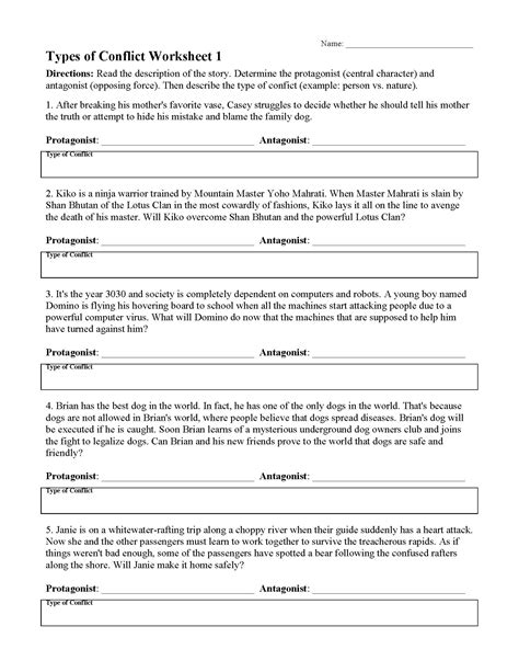 Types Of Conflict Worksheet - Abhayjere.com