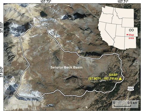 Map showing part of the San Juan Mountains (Colorado) with the outline ...