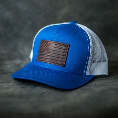 Leather Patch Trucker Style Hat - American Flag Stamp